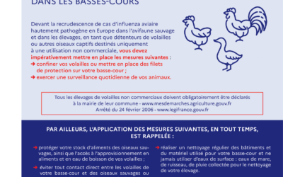 Influenza Aviaire : renforcement des mesures de biosécurité